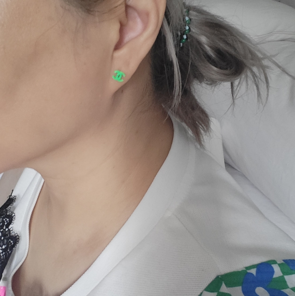 Micro Green CC earrings